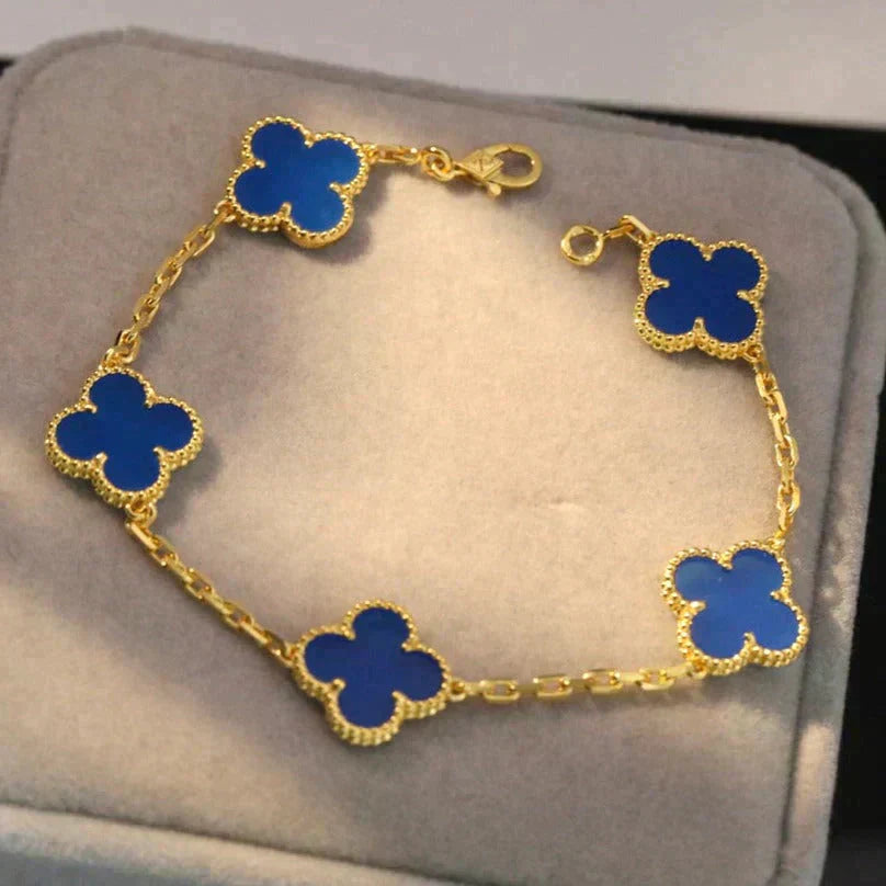 [LUXE JEWELRY] CLOVER 5 MOTIF BLUE AGATE BRACELET COLLECTION