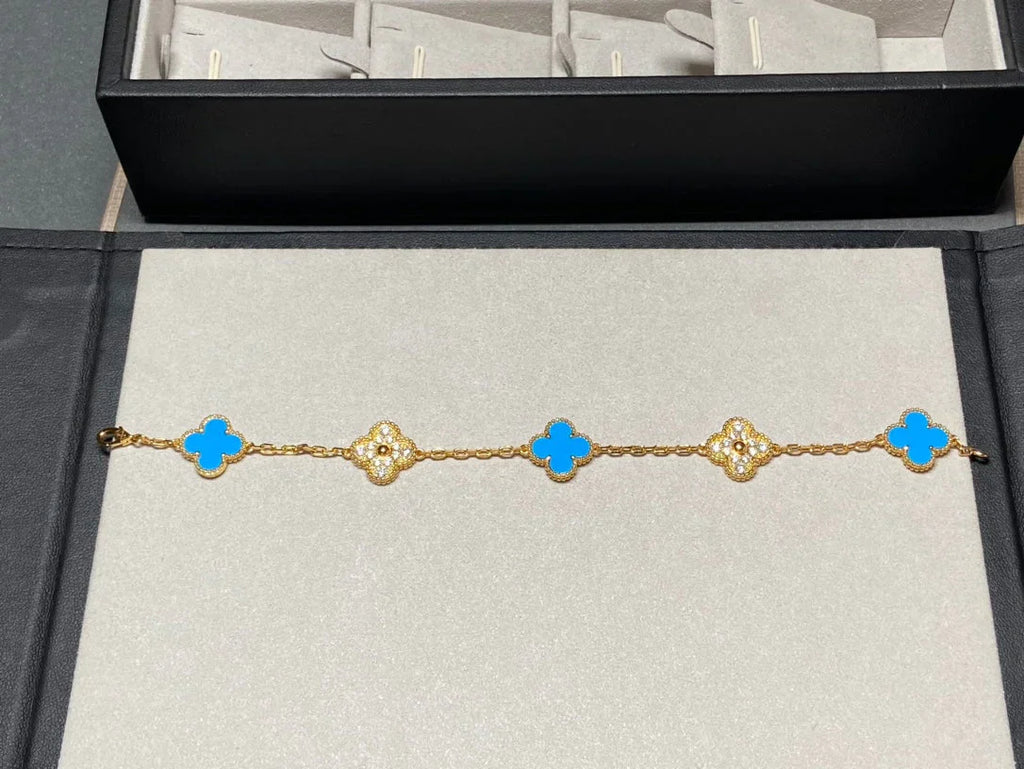 [LUXE JEWELRY] CLOVER 5 MOTIF BLUE AGATE BRACELET COLLECTION