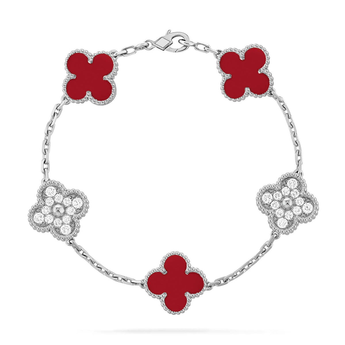 [LUXE JEWELRY] CLOVER 5 MOTIF RED CORNELIAN BRACELET COLLECTION