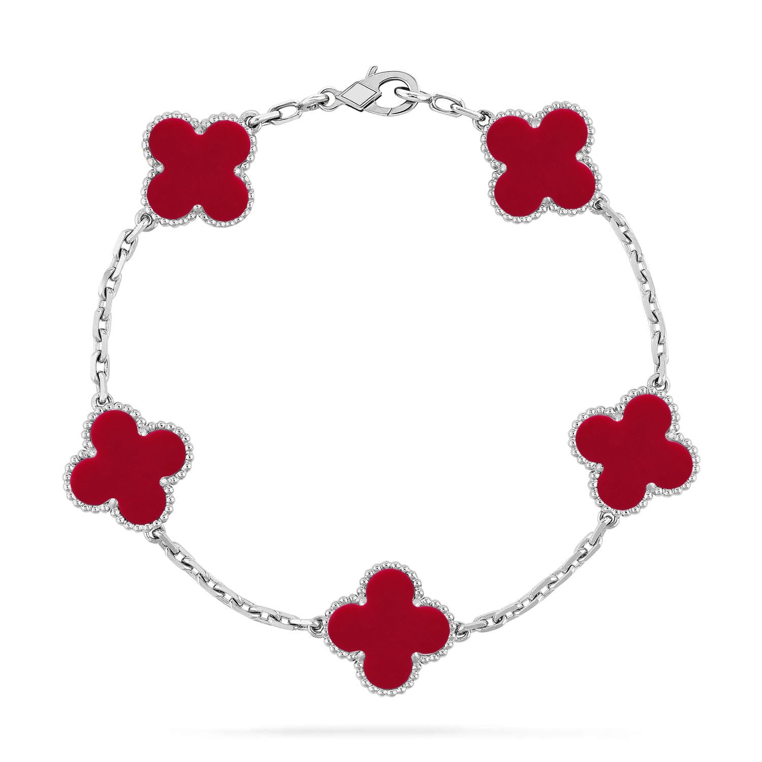 [LUXE JEWELRY] CLOVER 5 MOTIF RED CORNELIAN BRACELET COLLECTION