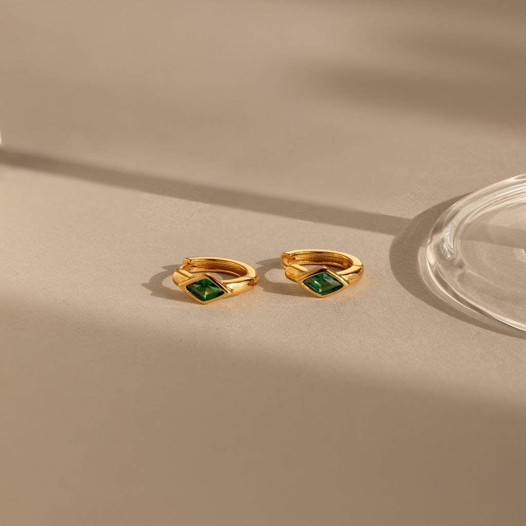 Rhombus Birthstone Huggies