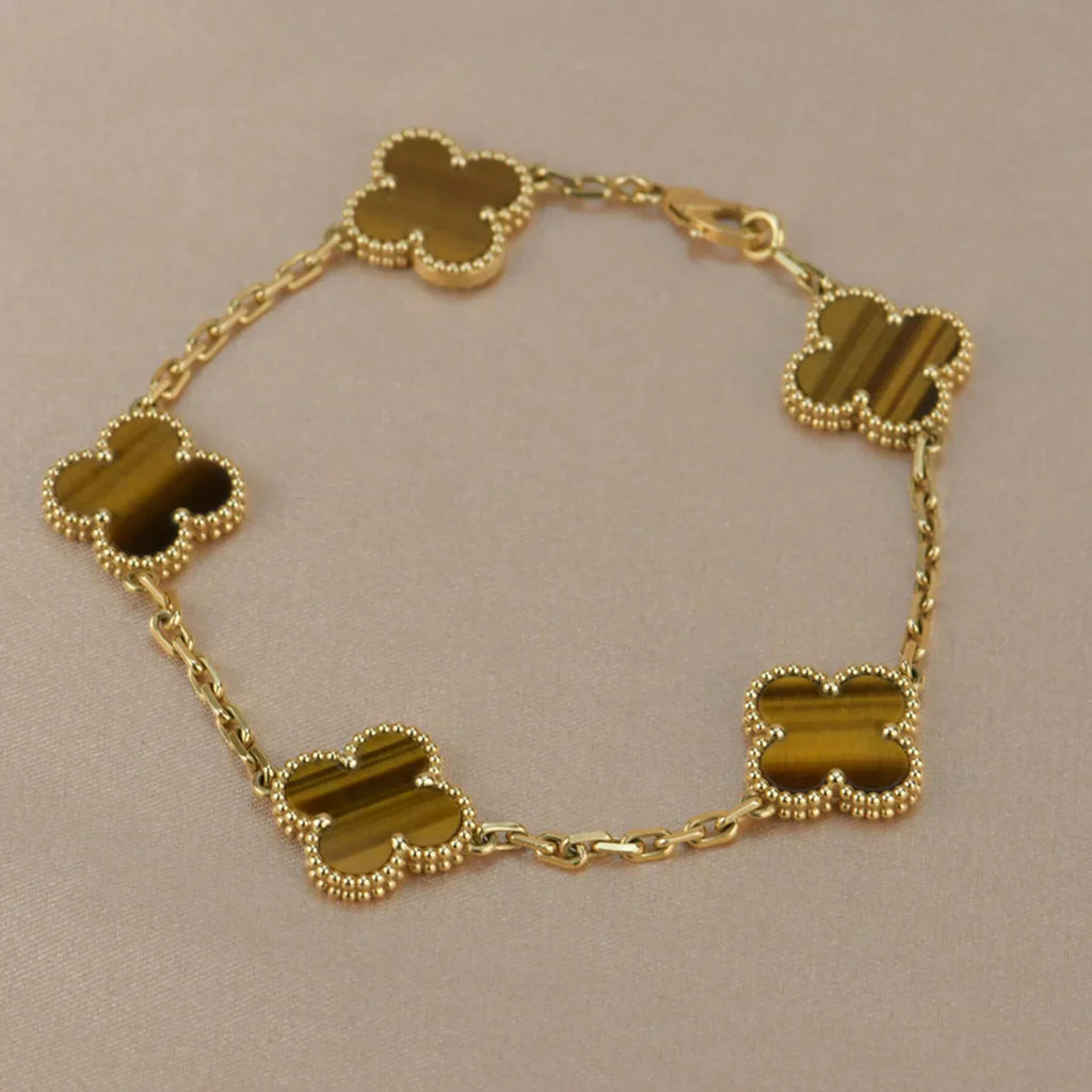 [LUXE JEWELRY] CLOVER 5 MOTIFS TIGER EYE BRACELET COLLECTION