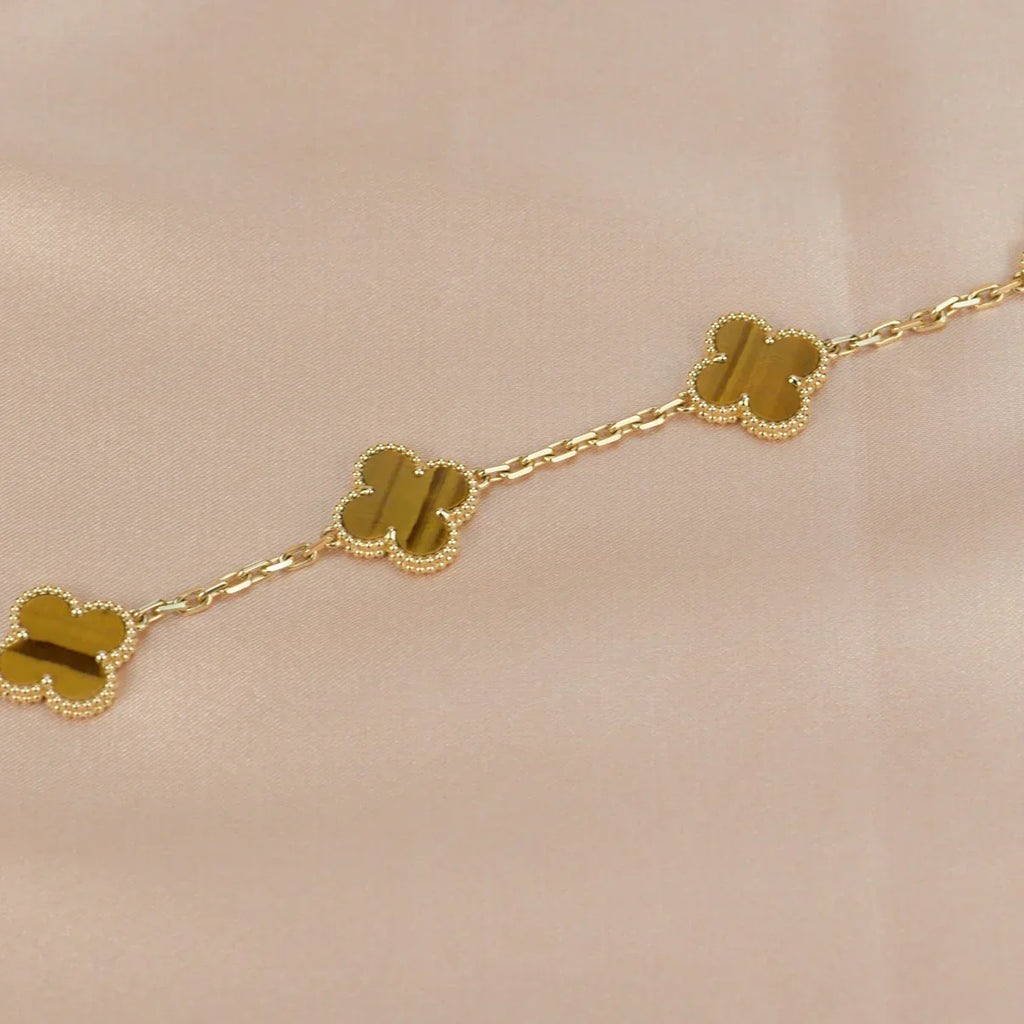 [LUXE JEWELRY] CLOVER 5 MOTIFS TIGER EYE BRACELET COLLECTION