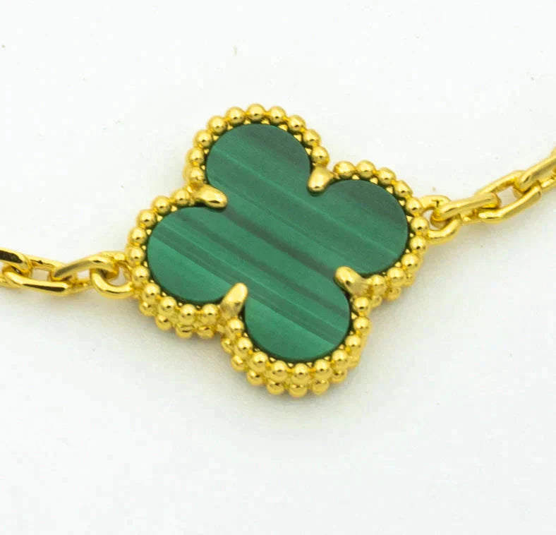 [LUXE JEWELRY] CLOVER 5 MOTIF MALACHITE BRACELET COLLECTION