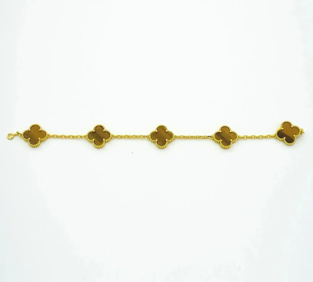 [LUXE JEWELRY] CLOVER 5 MOTIFS TIGER EYE BRACELET COLLECTION