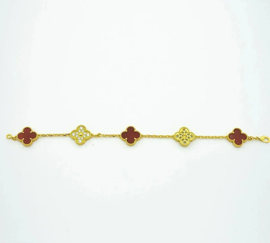 [LUXE JEWELRY] CLOVER 5 MOTIF RED CORNELIAN BRACELET COLLECTION