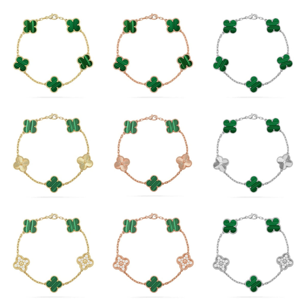 [LUXE JEWELRY] CLOVER 5 MOTIF MALACHITE BRACELET COLLECTION