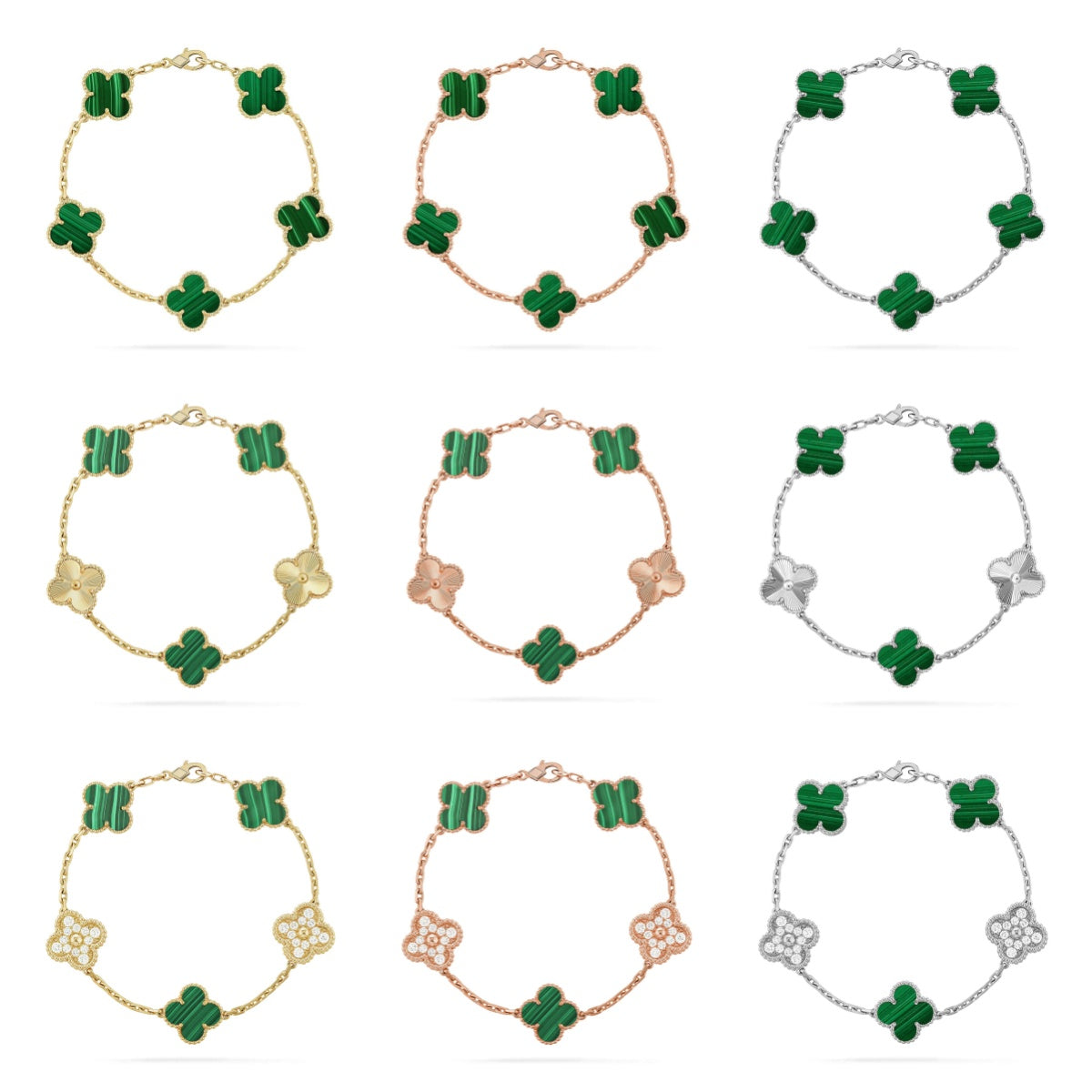[LUXE JEWELRY] CLOVER 5 MOTIF MALACHITE BRACELET COLLECTION