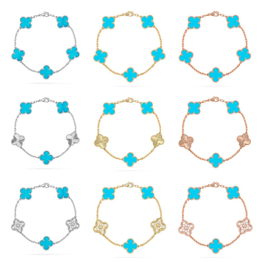 [LUXE JEWELRY] CLOVER 5 MOTIF TURQUOISE BRACELET COLLECTION