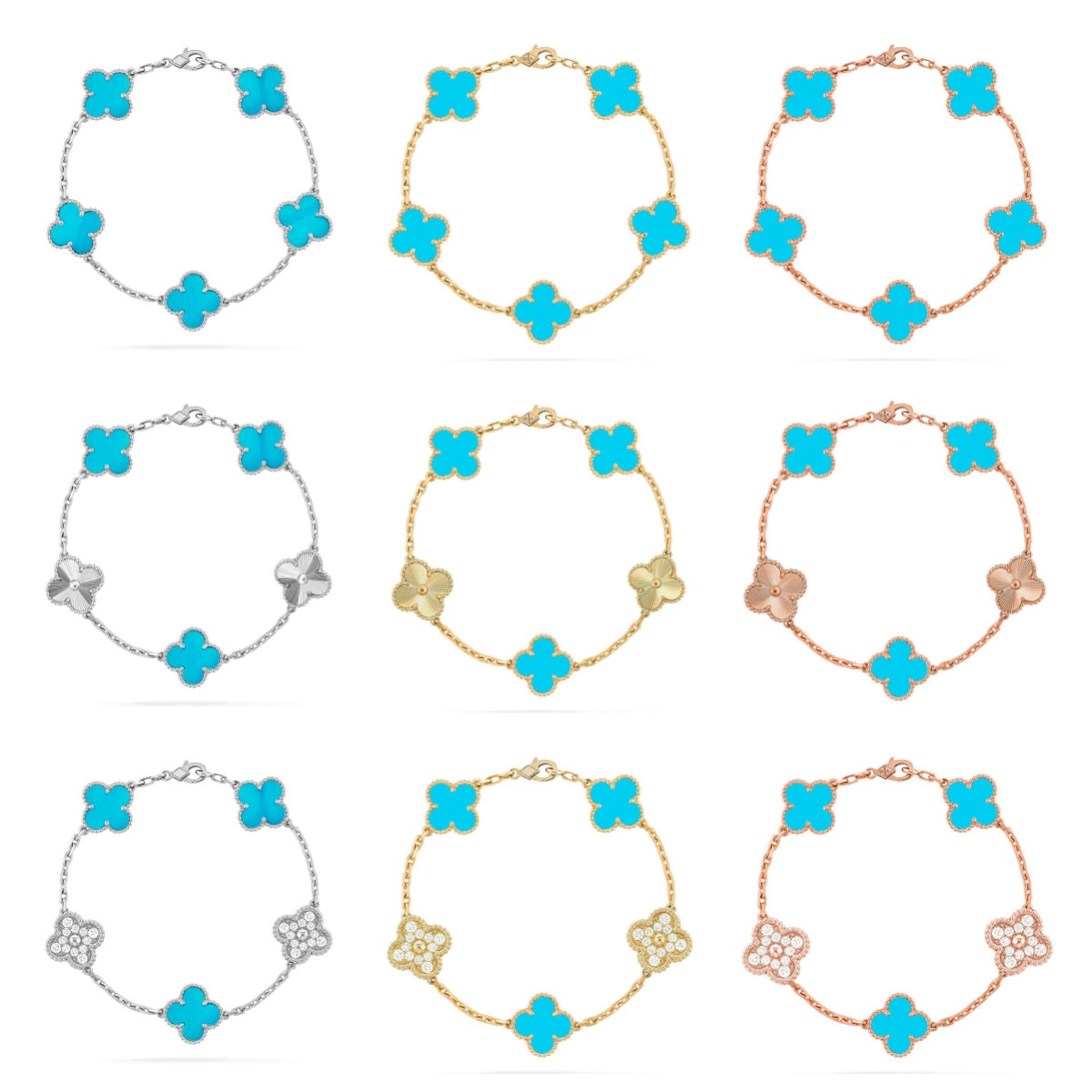 [LUXE JEWELRY] CLOVER 5 MOTIF TURQUOISE BRACELET COLLECTION
