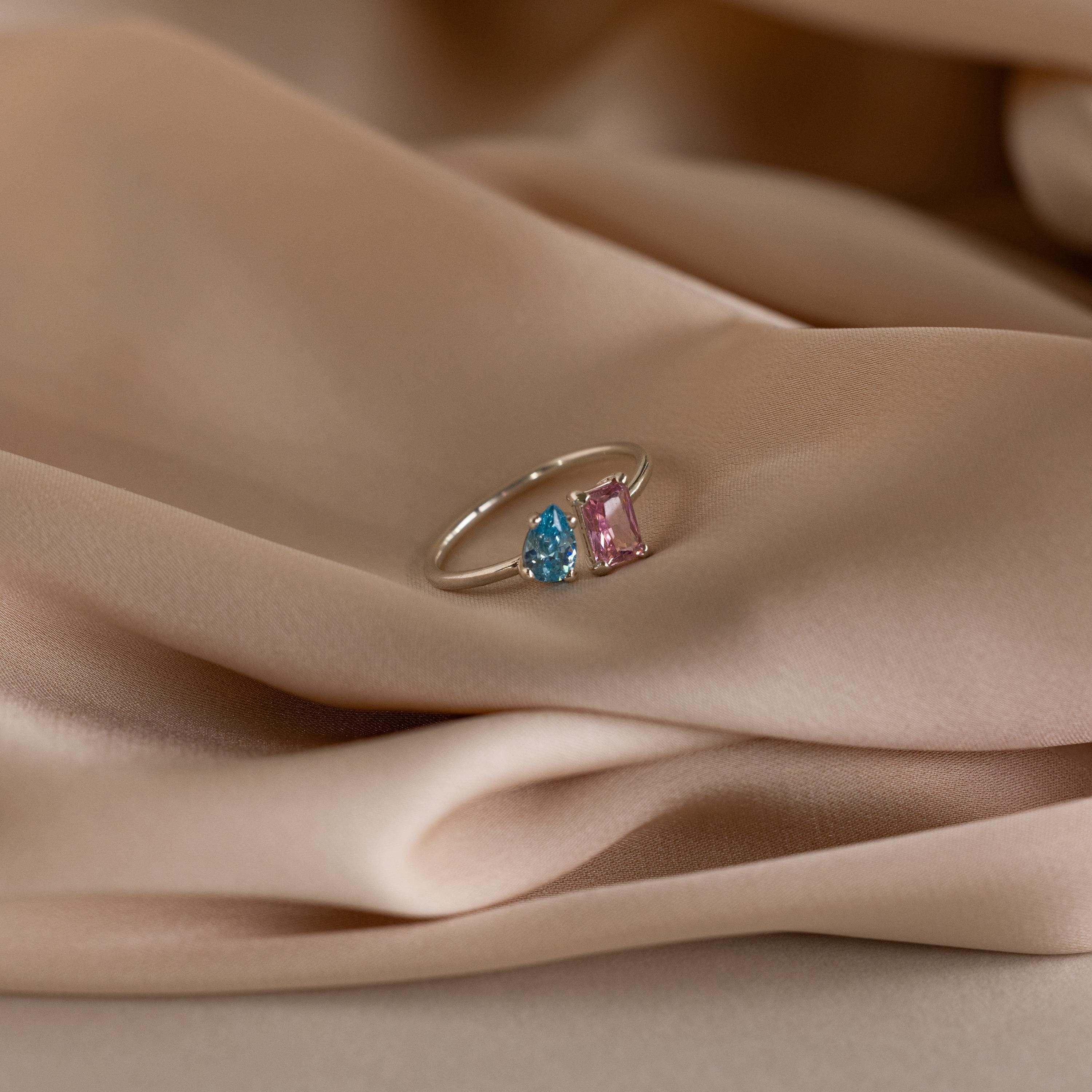 Open Toi et Moi Birthstone Ring