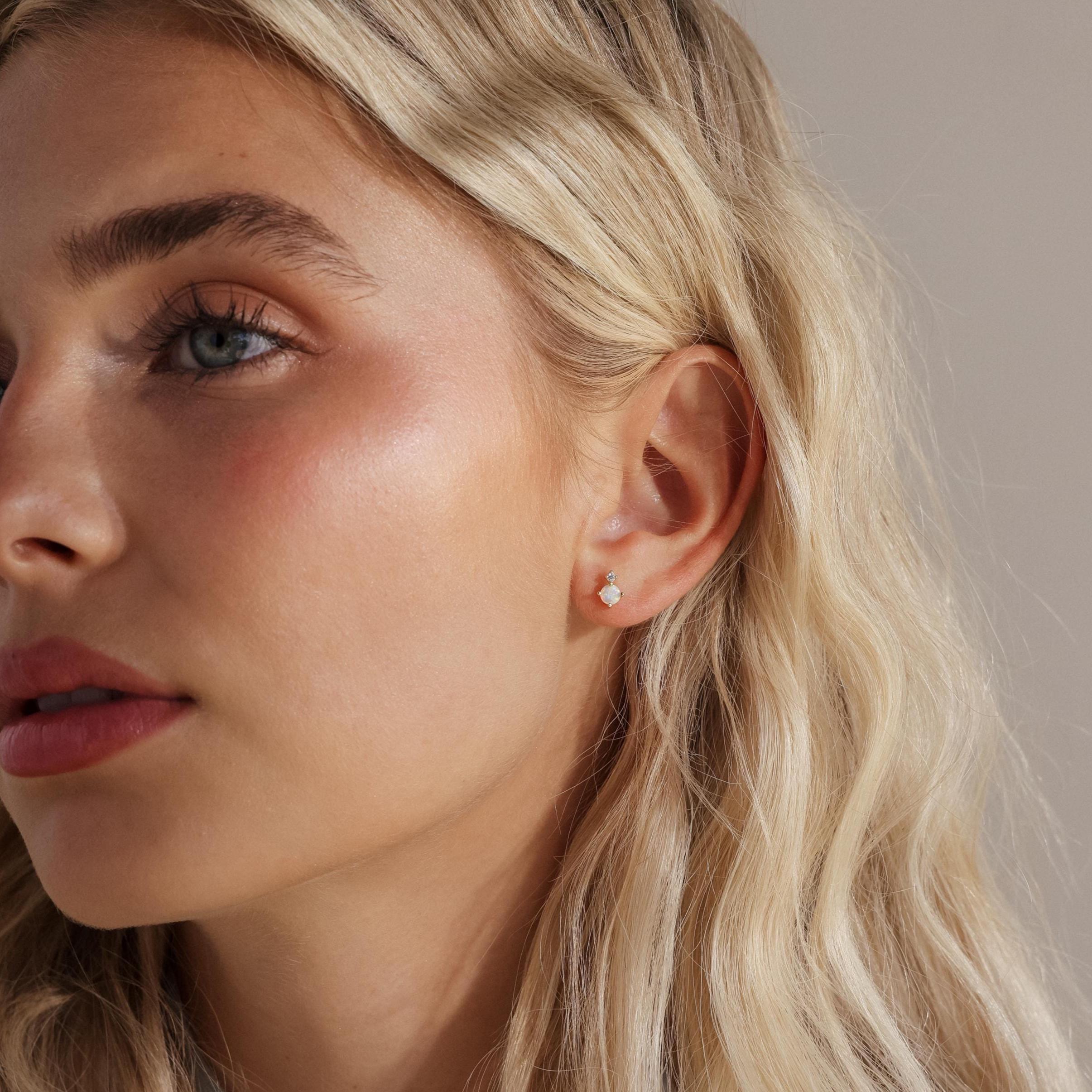 Opal & Diamond Flatback Studs