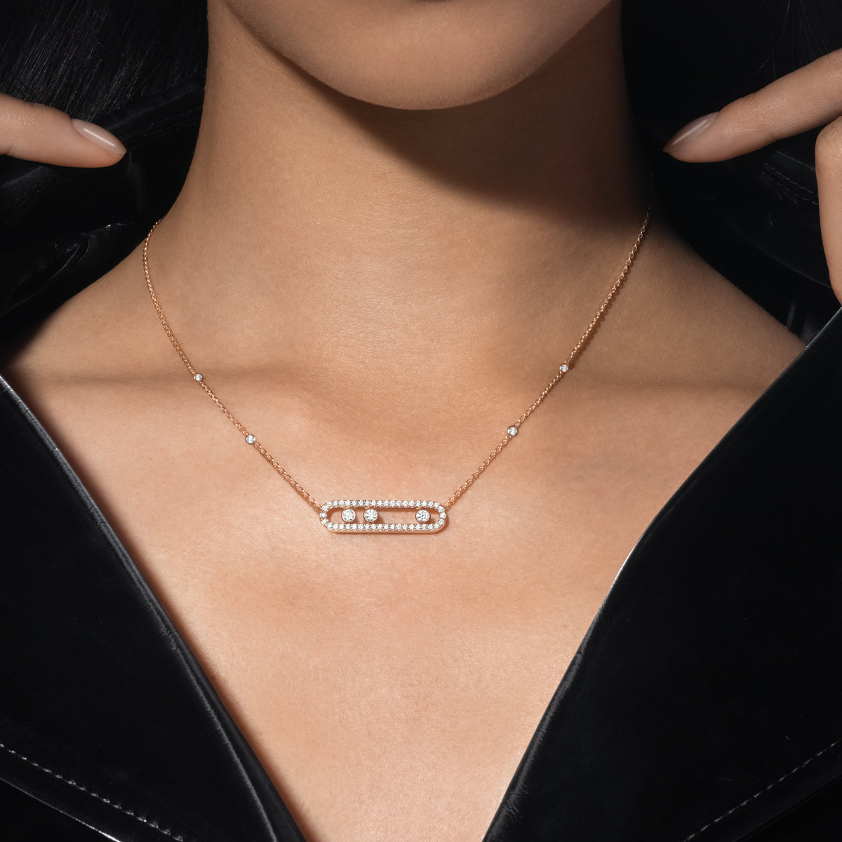 [LUXE JEWELRY] Move Pave_ Rose Gold Diamond Necklace