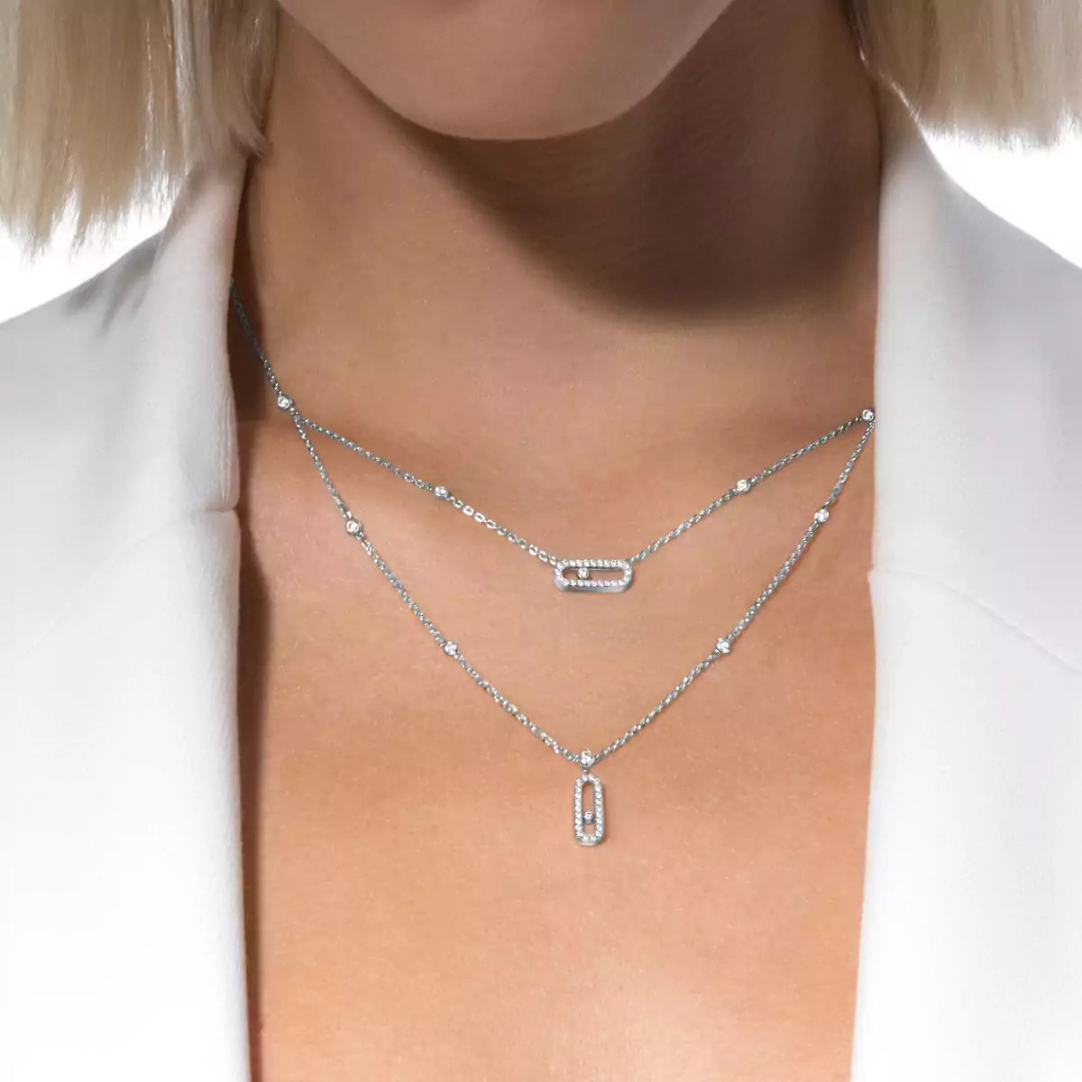 [LUXE JEWELRY]2 Rows Rose Gold Diamond Pave_ Necklace Move Uno