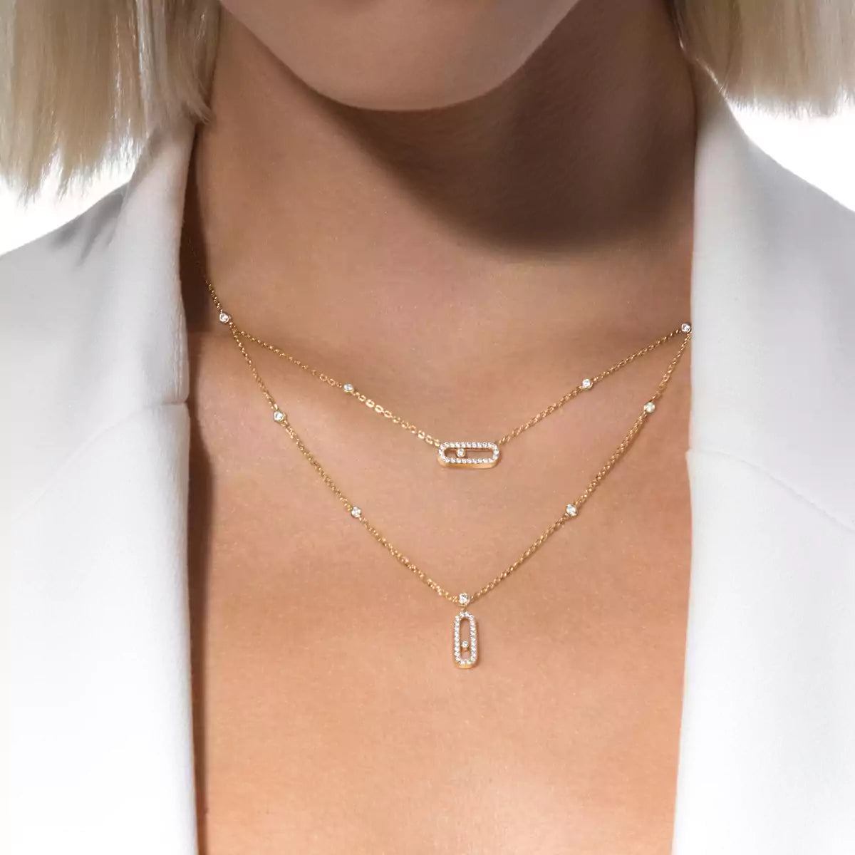 [LUXE JEWELRY]2 Rows Rose Gold Diamond Pave_ Necklace Move Uno