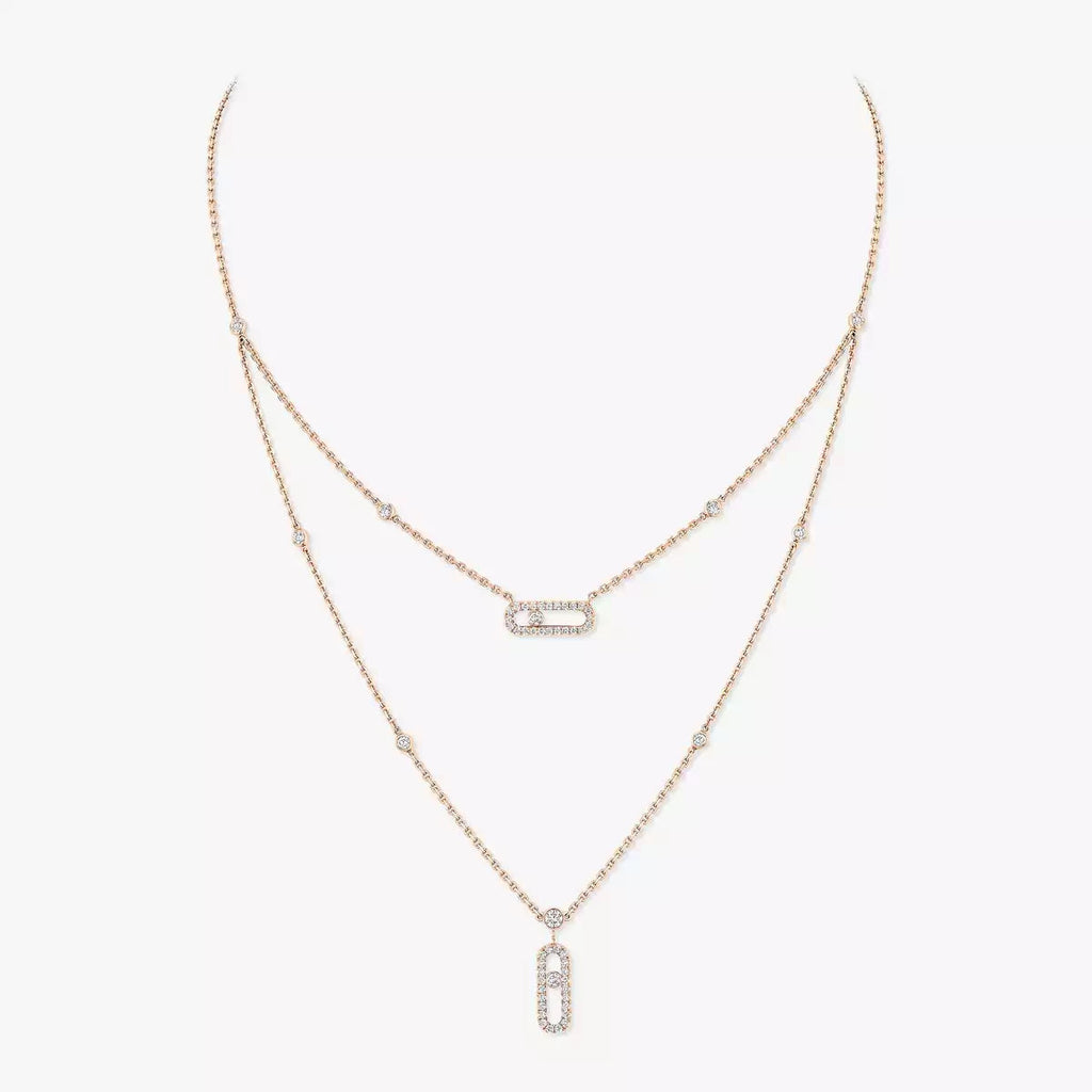 [LUXE JEWELRY]2 Rows Rose Gold Diamond Pave_ Necklace Move Uno