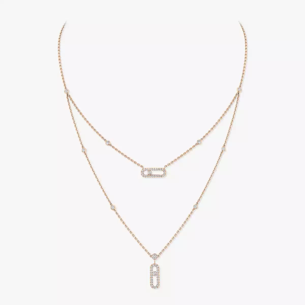 [LUXE JEWELRY]2 Rows Rose Gold Diamond Pave_ Necklace Move Uno