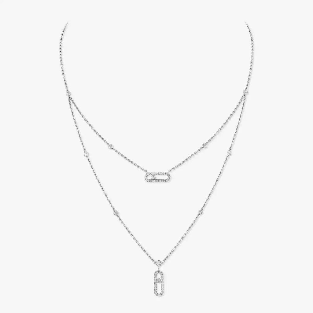 [LUXE JEWELRY]2 Rows Rose Gold Diamond Pave_ Necklace Move Uno
