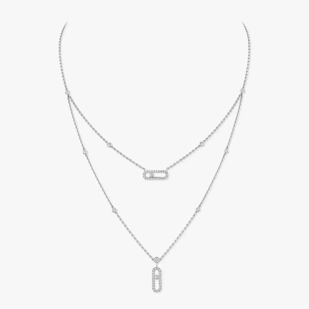 [LUXE JEWELRY]2 Rows Rose Gold Diamond Pave_ Necklace Move Uno