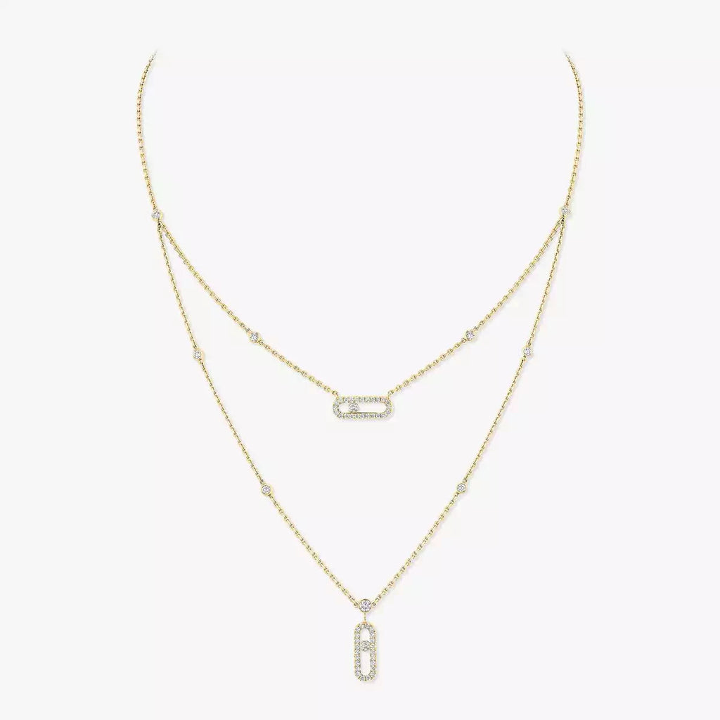 [LUXE JEWELRY]2 Rows Rose Gold Diamond Pave_ Necklace Move Uno