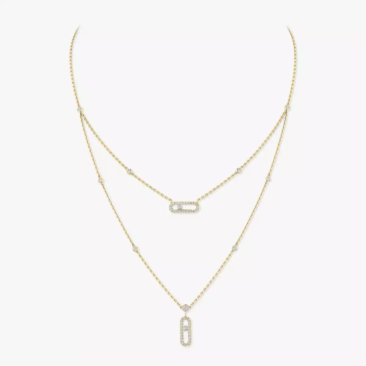 [LUXE JEWELRY]2 Rows Rose Gold Diamond Pave_ Necklace Move Uno