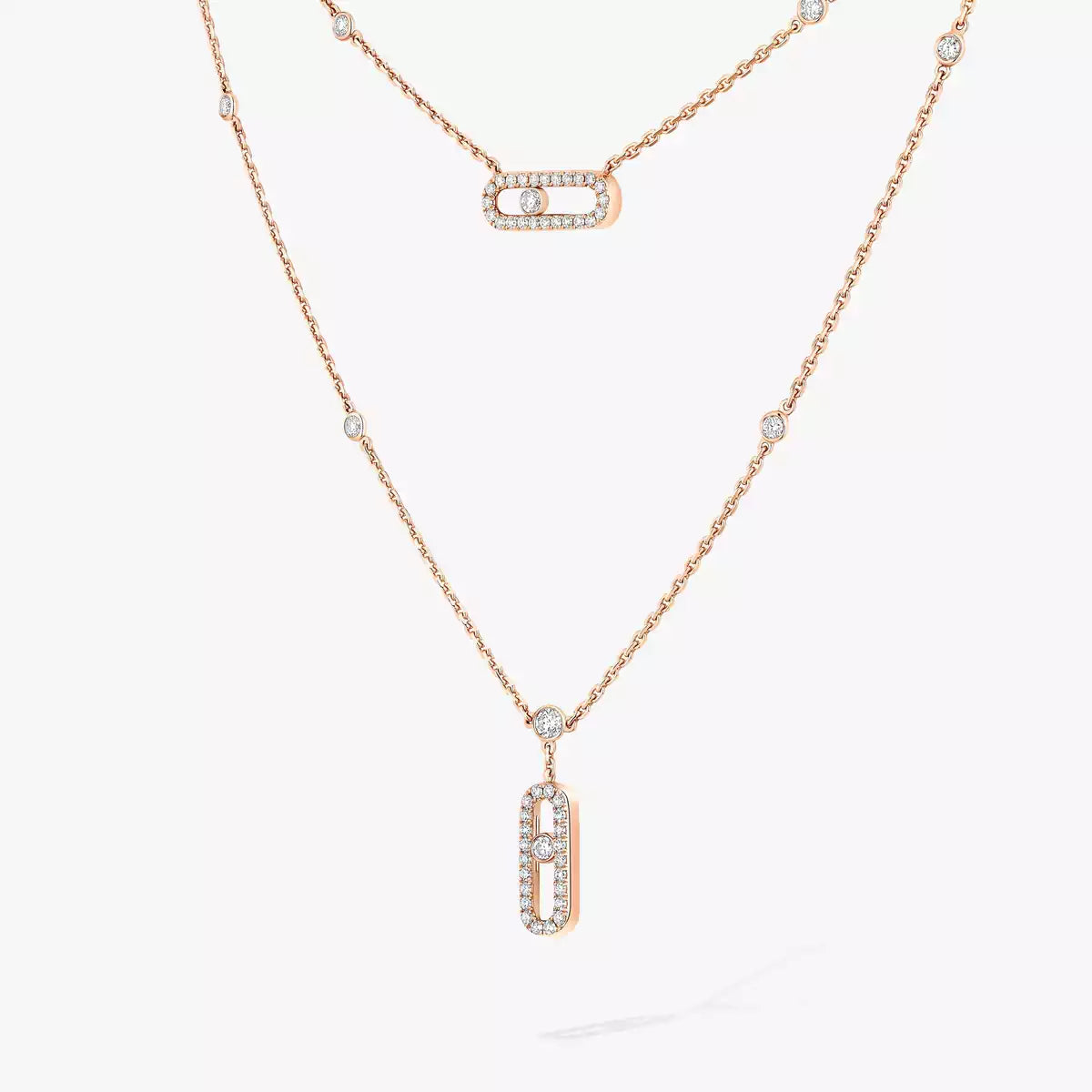 [LUXE JEWELRY]2 Rows Rose Gold Diamond Pave_ Necklace Move Uno